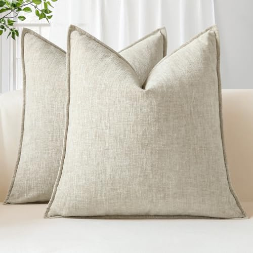 Sungeek 2er Set Chenille Kissenbezüge, Weich Dekorativ Zierkissenbezüge Umwickelte Kante Kissenbezug Dekokissen Deko Bezug Einfarbig Kissenhülle für Sofa Schlafzimmer Wohnzimmer (50x50cm, Beige)