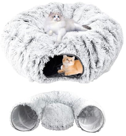 Umllpet Katzentunnel, Plüsch Katzentunnel XXL Große Katzen, Katzenspielzeug für Indoor-Katzen, Weiches Katzenbett, Katzentunnel mit Zwei Eingängen Katzenhöhle, Multifunktionales Tunnel für Katzen