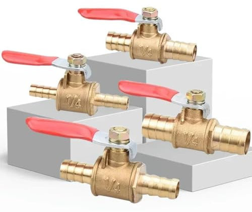 Ventil mit rotem Griff, 6/8/10/12 mm Schlauchanschluss, Inline-Ventil, Messing, Wasser, Öl, Luft, Gas, Kraftstoffleitung, Kugelhahn, Rohrverschraubungen, Rohraußendurchmesser 6 mm, 10 Stück
