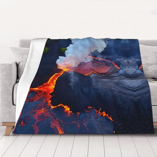 JIPOFD Doppelseitige Kilauea-Vulkan-Decke, Überwurf, warm, gemütlich, Flanelldecke, King-Size-Bett, dicke Decke