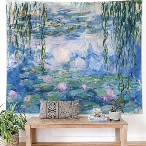 ARTCREATOR Monet Waterlily Wall Tapestry Green Floral Plant for Bedroom, Monet Wall Art Posters for Room Aesthetic, Small Nature Vintage Tapestry for Living Room Dorm (29 x 37)-02