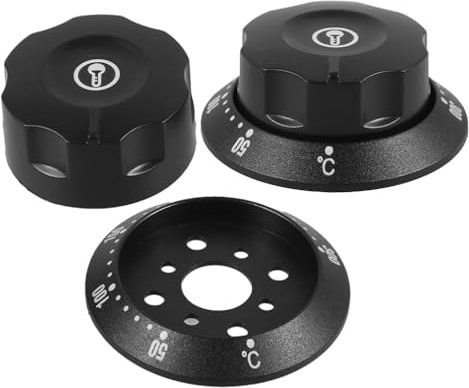 BESTonZON 2 Pcs Universal Temperature Control Knob for Ovens, Fryers and Water Heaters - Black Metal & Stainless Steel - Modern Minimalist Oven Knob