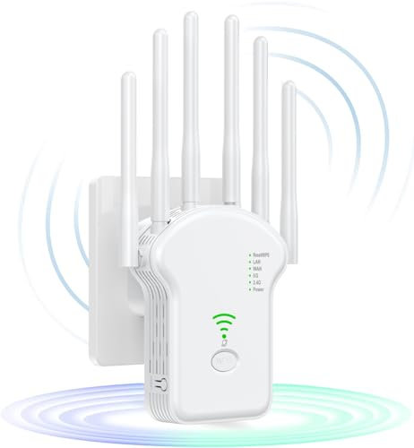 2024 Neuestes WLAN Verstärker 1200Mbit/s - Dual Band Signalverstärker mit 2 LAN Ports, WPS, 3dBi x6 Antennen kompatibel zu Allen Geräten