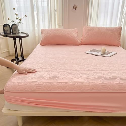 HAIBA wasserdichte Matratzenauflage 150 x 200 cm Rosa für Boxspringbett bis 30 cm Höhe Atmungsaktive Matratzenbezug Wasserundurchlässiger Matratzen-Schutz Nässeschutz Spannbetttücher