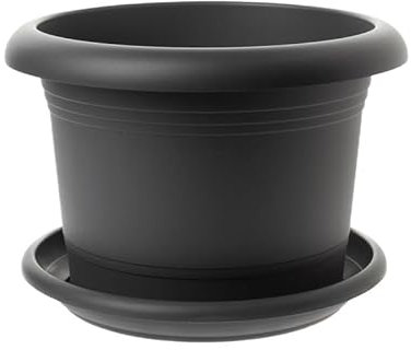 2friends Pot de fleurs rond de 40 cm avec soucoupe - Grand pot de fleurs en plastique résistant au gel - Fabriqué en Allemagne - Avec protection UV et réservoir d'eau - Anthracite