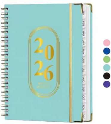 Planer 2026 für Damen und Herren, Wochen- und Monatsplaner, Januar 2026 bis Dezember 2026, kleines A5-Format (16 x 21,6 cm), Hardcover für Lehrer, Studenten, Tagesplanungsbuch mit Registern, für Büro