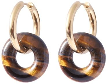 REBNGXIE Boucles D Oreilles Femme Boucles D'Oreilles En Pierre Naturelle Œil De Tigre, Boucles D'Oreilles Pendantes De Forme Ronde, Boucles D'Oreilles À Tige, Boucles D'Oreilles Hypoallergéniques