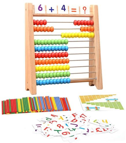 Rechenschieber, Abakus Rechenschieber, Grundschule Rechenschieber Abakus, Abakus Für Kinder Mit 100 Perlen, Rechenschieber Grundschule, Mit 100 Mehrfarbigen Perlen Zählstäbchen,Zahlenalphabetkarten