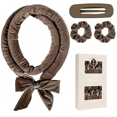 Ymoryiyi Heatless Curls Blowout Über Nacht - Samt Lockenwickler Set 160cm mit 2 Stirnbändern & Klammer, rutschfest für Volumen-Locken ohne Hitze (Braun, L)