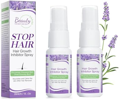 Haarwachstumshemmer für Gesicht – 2 Pack Haarhemmer 20 ml, schmerzloses Haarentfernungs-Inhibitorspray, verlangsamt das Nachwachsen für Körper, Gesicht, Beine, Arme, Achselhöhle, nach dem Wachsen