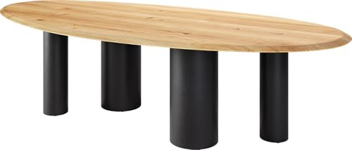 Esszimmertisch Edge Oval Eiche Natur 280x130x2,5 Pilier Metall Schwarz Flow-Edge