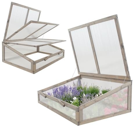 TRUTZHOLM Frühbeetaufsatz aus Massivholz 120x80x40 cm Frühbeetkasten mit verschließbarem Deckel Gewächshaus für Hochbeet 120x80 cm Beete Mini Gewächshaus Pflanzkasten (Grau)