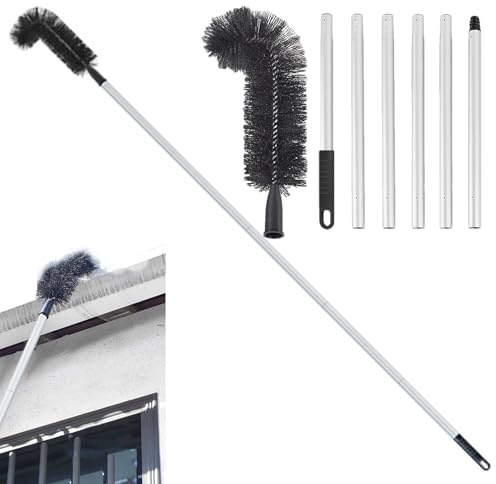 Roof Gutter Cleaner Curved Retractable Design, Stiff Brush, Aluminum Rod