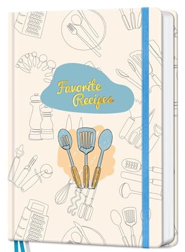 LuBudingJoy Libro de recetas para escribir en tus propias recetas, libro de cocina en blanco de tapa dura, diario de recetas personalizable A5 con capacidad para 148 recetas (herramientas beige)