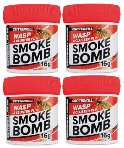CritterKill 16g Cluster Fly and Wasp Killer Smoke Bomb Fogger 4 Pack - Targets Hard to Reach Places and Nests - Use in Attics, Garages and Lofts - Covers 2024m3