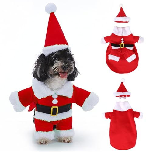 HTTDSLF Hunde Weihnachtskostüm, Hundekostüm Weihnachten, Katze Hund Weihnachtskostüm, Haustier Weihnachtskostüme Hundeanzug mit Mütze Für Weihnachten, Party, Geburtstag (M)