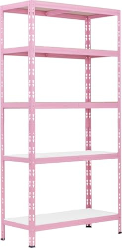 TrendLine Schwerlastregal Stahl 180x90x40cm 5 Holzböden 600kg rosa Regal Mehrzweckregal
