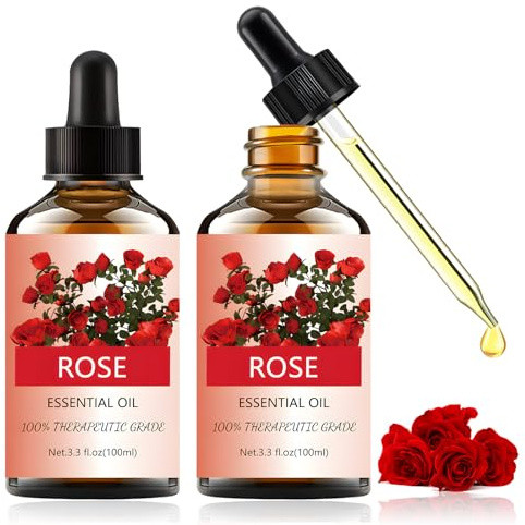 2 Flaschen Ätherisches Rosenöl (Insgesamt 200 ML), Duftöl, Rosenöl, Ätherische Öle Naturrein, Geeignet für Die Verwendung In Aromadiffusoren, Kerzen, Massagen, Hautpflege und Bädern.