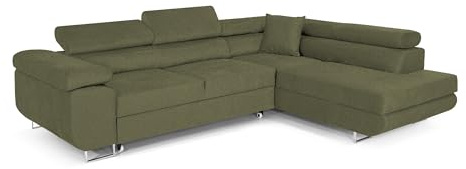 Ecksofa mit Schlaffunktion PASTI L-Form, Sofa Couch mit Bettkasten, 3-Sitzer Eckcouch, Schlafsofa für Wohnzimmer, Big Sofa Couch mit Schlaffunktion (Bouclé Limegrün, Ottomane Rechts)