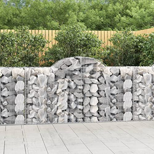 QJBSAVVA Gabione mit Hochbogen 200x50x100/120 cm silber aus verzinktem Eisen 3,5 mm Draht Gartenzaun Gabionenkorb Langlebig Wind & Sichtschutz für Terrasse Hof Balkon