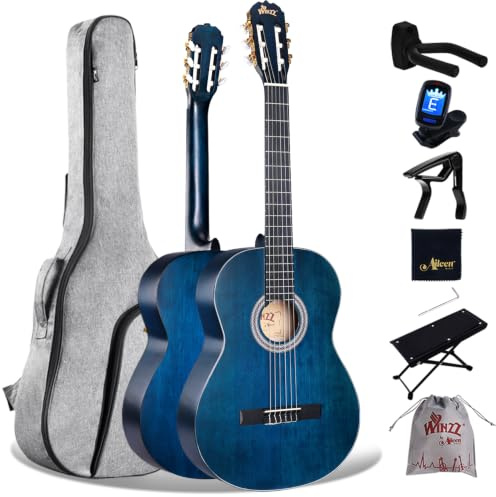 Winzz Konzertgitarre 4/4 Erwachsene, Klassische Gitarre für Anfänger 39 Zoll (vintage-Blau)