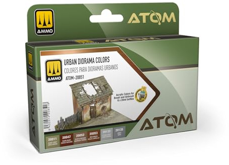 Mig Jimenez AMMO by Atom Ensemble de couleurs pour dioramas urbains de peintures acryliques – 6 couleurs haute durabilité | séchage rapide, non toxique et auto-nivelant | Modèle ATOM-20851