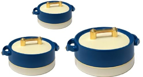 Rishabh Insulated Hot pot Casserole Hot & Cool Food Serving Dish with Lid, Double Wall. Stainless Steel Inside Set of 3 (Size 1500,2000, & 2500ml) (Peacock Blue)