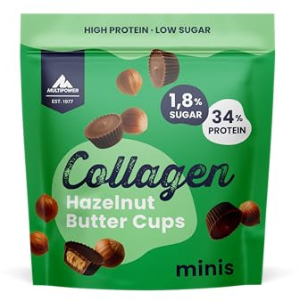 Multipower Collagen Butter Cups (6x 70 g) – High Protein Süßigkeiten mit 10% Kollagen & 33% Protein, Low Carb & zuckerarm (Hazelnut)