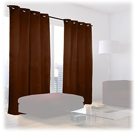 Relaxdays Tende Oscuranti con Anelli, Set da 2, Tinta Unita, lavabile HLP: 245 x 135 x 0,5 cm, Tendaggi, Marrone Scuro