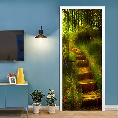 FLFK Fee Geschichte Wald Pfad 3D Türtapete Wandbilder Selbstklebend Tür Poster Vinyl Entfernbar Mauer Aufkleber Zuhause Dekor 30.3Zoll x78.7 Zoll
