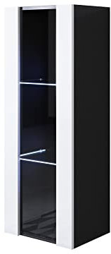 MB Muebles Bonitos, Vitrine Mural Luke V2 pour Salon ou Salle à Manger Moderne avec Lumière LED, Meuble Modulaire en Mélamine Brillante, Couleur Noir et Blanc, 40x126x29 cm
