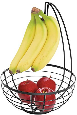 iDesign Austin Cesta metálica con Porta Bananas, frutero de Cocina Redondo de Metal, Negro Mate, 27,4 cm x 20,1 cm