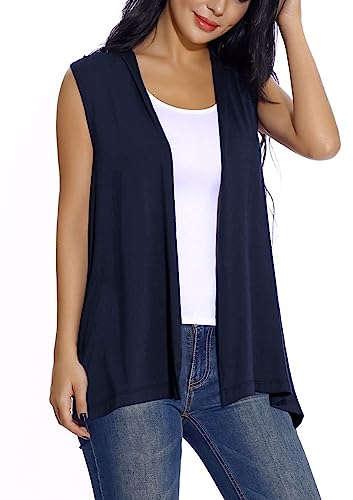 Veste sans Manches à Manches Longues pour Femmes, Gilet Léger et Léger (XL, Bleu Marin)