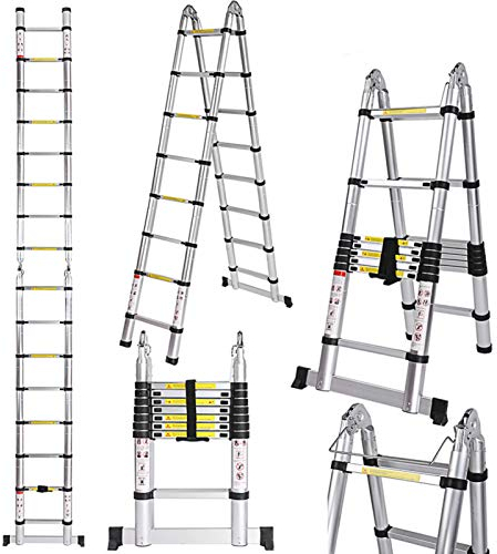 COOCHEER Teleskopleiter 5 m, Alu Leiter mit 16 Stufen, max. 150 kg