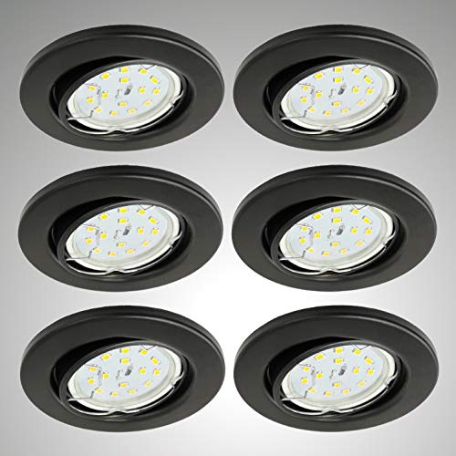 Trango 6er Pack Ultra flache LED Einbaustrahler, Einbauleuchte, Deckenlampe 6729-065MO in Matt Schwarz Rund incl. 6x LED Modul nur 30mm Einbautiefe Deckenleuchte, Einbauspots Deckenpampe