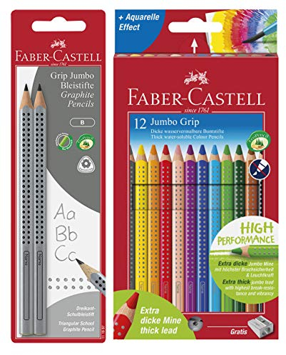 Faber-Castell 111997-2 Jumbo GRIP Bleistifte, Härtegrad: B, Schaftfarbe: silber (+ Jumbo Grip Kartonetui 12er Etui)