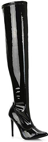 ESSEX GLAM Womens Patent Over The Knee Thigh High Stiletto Heel Ladies Stretch Calf Boots (Black Patent, 7)