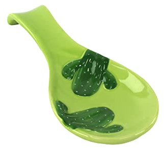 Servette Home Ceramic Spoon Rest Kitchen Ladle and Spoon Holder - Cactus,Green,Medium