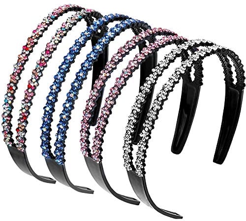 Cerchietto per Capelli Strass Antiscivolo Fascia per Capelli Cristallo a Doppio Fila Cerchietto Moda Capelli Decorazione per Donne e Ragazze 4 Pezzi (Colori Misti)