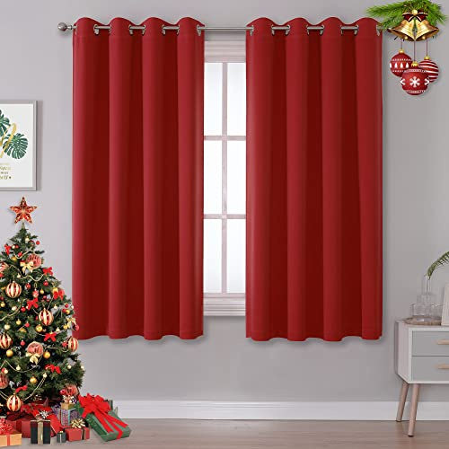 DUALIFE Rot Verdunkelungsvorhänge 114cm lang, Küchenvorhänge kurz mit Ösen Verdunklungsvorhänge Wärmeisolierend Vorhänge für Wohnzimmer Fenster 132x114cm Lang