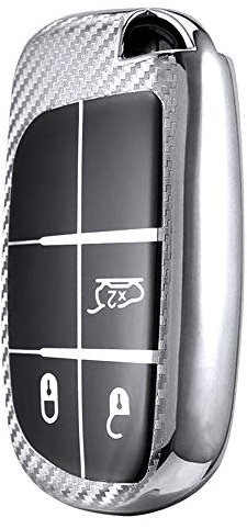 ontto Autoschlüssel Hülle kompatibel mit?Jeep Renegade Compass Grand Cherokee Chrysler 300C Dodge Dart FIAT 500X Fernbedienung Cover TPU Schlüsselhülle Schlüsselanhänger Schlüssel Schutz Etui-Silber
