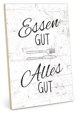 TypeStoff Holzschild mit Spruch – Essen – im Vintage-Look mit Zitat als Geschenk und Dekoration zum Thema Küche und Genuss - HS-00850