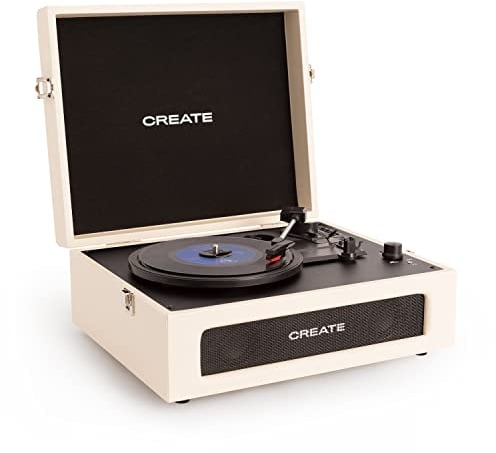 CREATE/RECORD PLAYER COMPACT/Giradischi retrò beige con Bluetooth, USB, SD, MicroSD e registratore/lettore Mp3