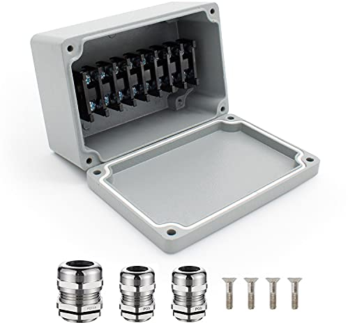 SRJQXH IP66 Alluminio Scatola di Giunzione Impermeabile, Grigio Scatola di Giunzione Elettrica, Con morsettiere, Viti e PG13,5, PG9 Connettori, può Pssere Utilizzato per il Collegamento via Cavo