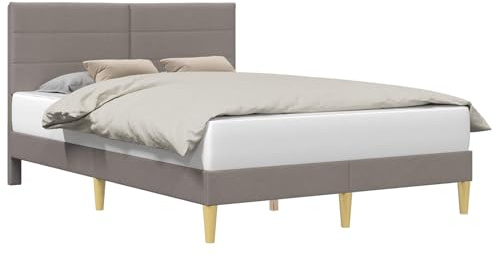 vidaXL Bettrahmen mit Kopfteil Taupe 140 x 190 cm Stoff, Moderner Bettrahmen für Dein Schlafzimmer, Elegantes rechteckiges Design, schicke Wohnmöbel, stilvolle Schlaflösung, Cooler Akzent