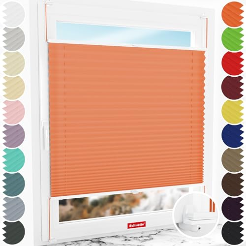 Schuette® Plissee ohne Bohren ● Premium Kollektion: Sunset (Orange) ● 20x80cm (Breite x Höhe) ● Suprafix Faltrollo X Klemmfix Rollo ● Blitzschnelle Montage inkl. Video