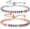 Karriter Deltanatural zartes Regenbogen-Turmalin-Ionen-Armband, verstellbares Tennisarmband Geburtsstein, abnehmendes magnetisches Armband, Chakra-Edelstein-Armband (2Paar)