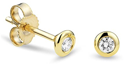 Miore Schmuck Damen 0.10 Ct Solitär Diamant Ohrstecker Ohrringe aus Gelbgold 8 Karat / 333 Gold