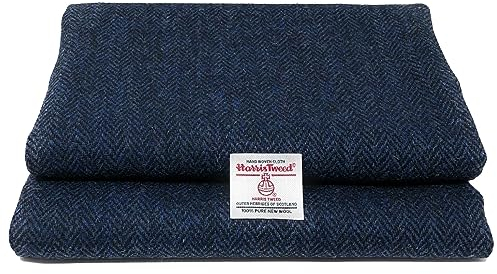 Harris Tweed Blaues und Schwarzes Fischgrätenmuster Authentischer Traditioneller Stoff aus 100% Reiner Wolle mit Echtheitsetiketten (Blaues und Schwarzes Fischgrätenmuster, 100 x 150cm)