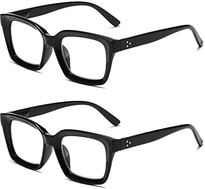Hubeye 2er-Pack Lesebrille Groß Schwarz Herren Damen Federscharniere Lesehilfe Blaulichtfilter Brille +1.5